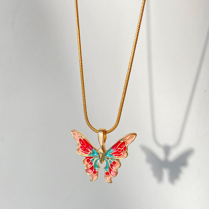 Women Necklace Colorful Anti-fade Butterflies Dripping Oil Painted Clavicle Chain Jewelry Accessory Image 4