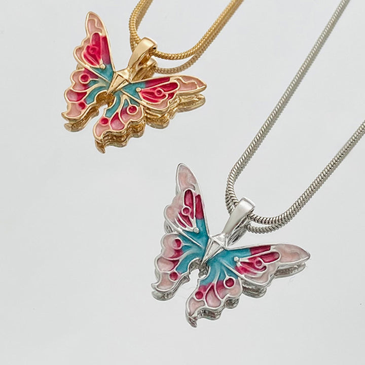 Women Necklace Colorful Anti-fade Butterflies Dripping Oil Painted Clavicle Chain Jewelry Accessory Image 8