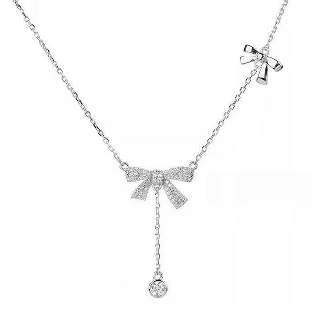 Women Necklace Bow Tassel Jewelry Korean Style Cubic Zirconia Necklace for Banquet Image 2