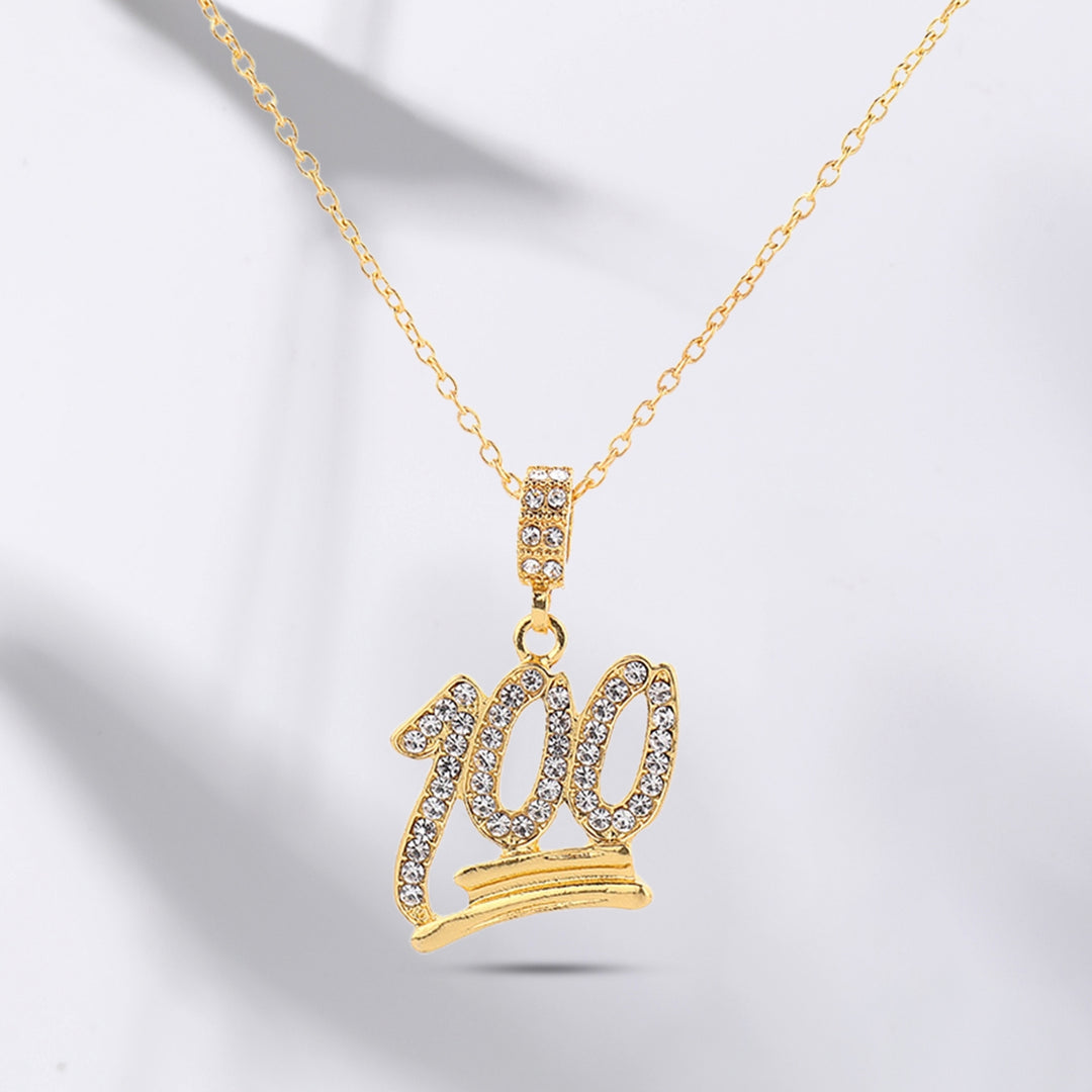 Women Necklace 100 Points Rhinestones Men Women Hip Hop Number Necklace for Banquet Image 4