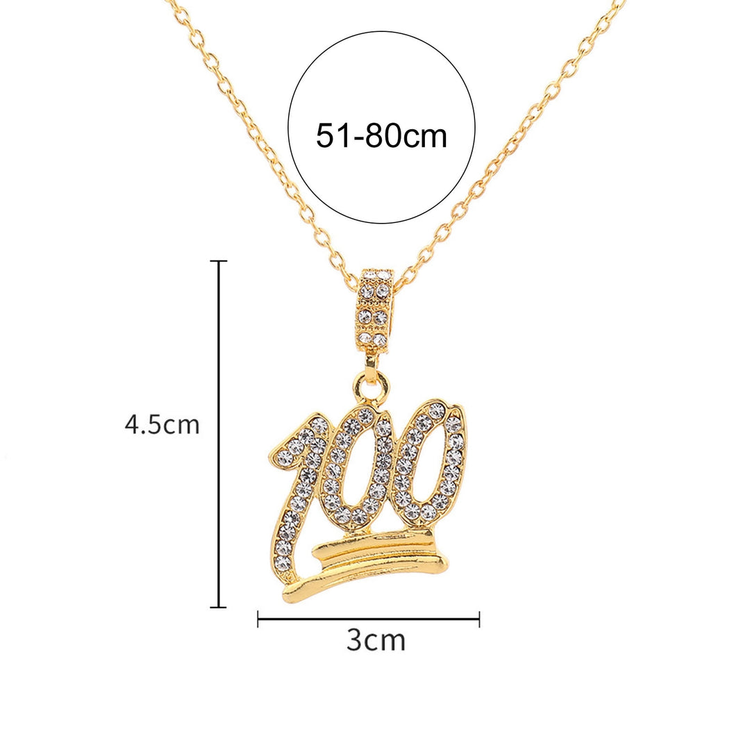 Women Necklace 100 Points Rhinestones Men Women Hip Hop Number Necklace for Banquet Image 6