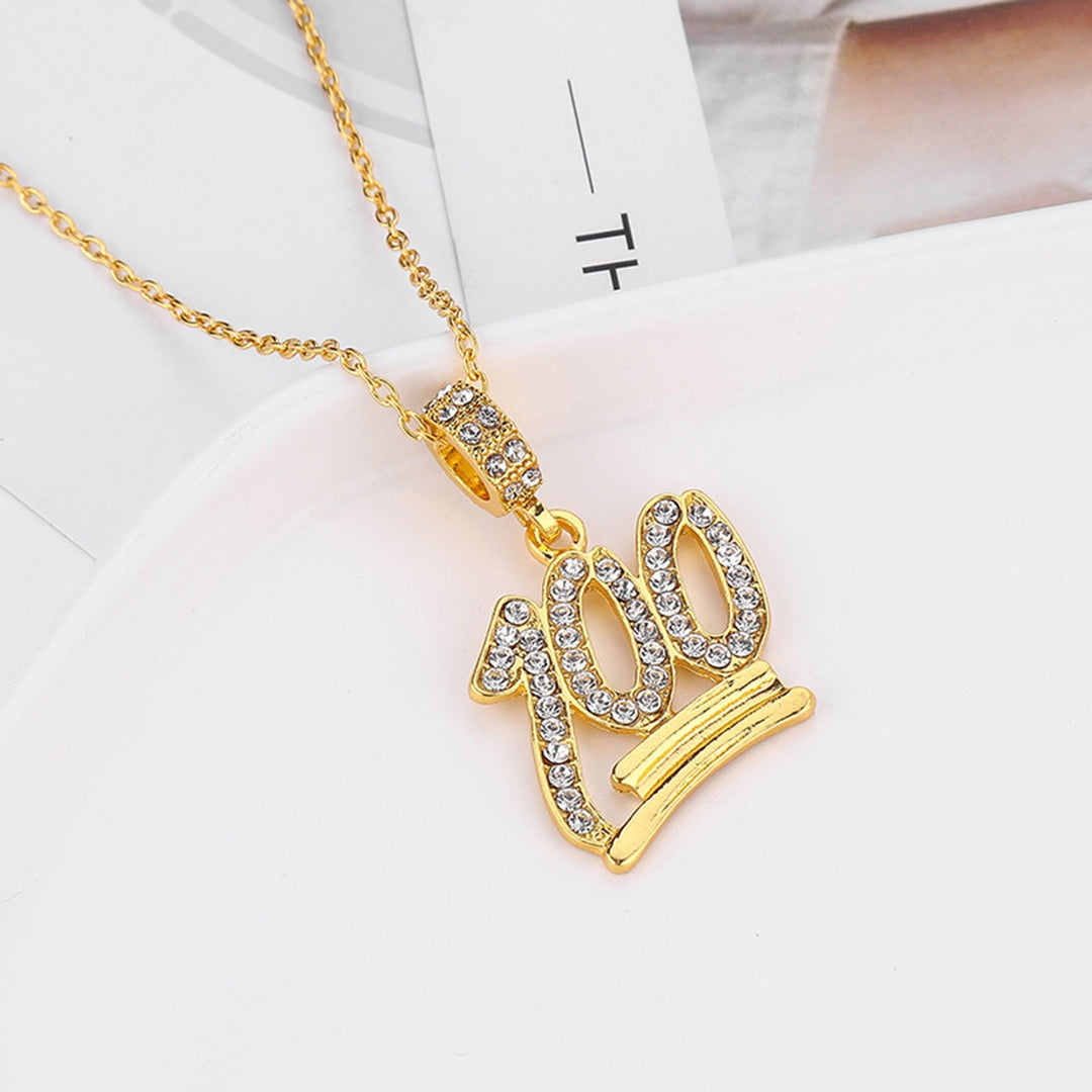 Women Necklace 100 Points Rhinestones Men Women Hip Hop Number Necklace for Banquet Image 7