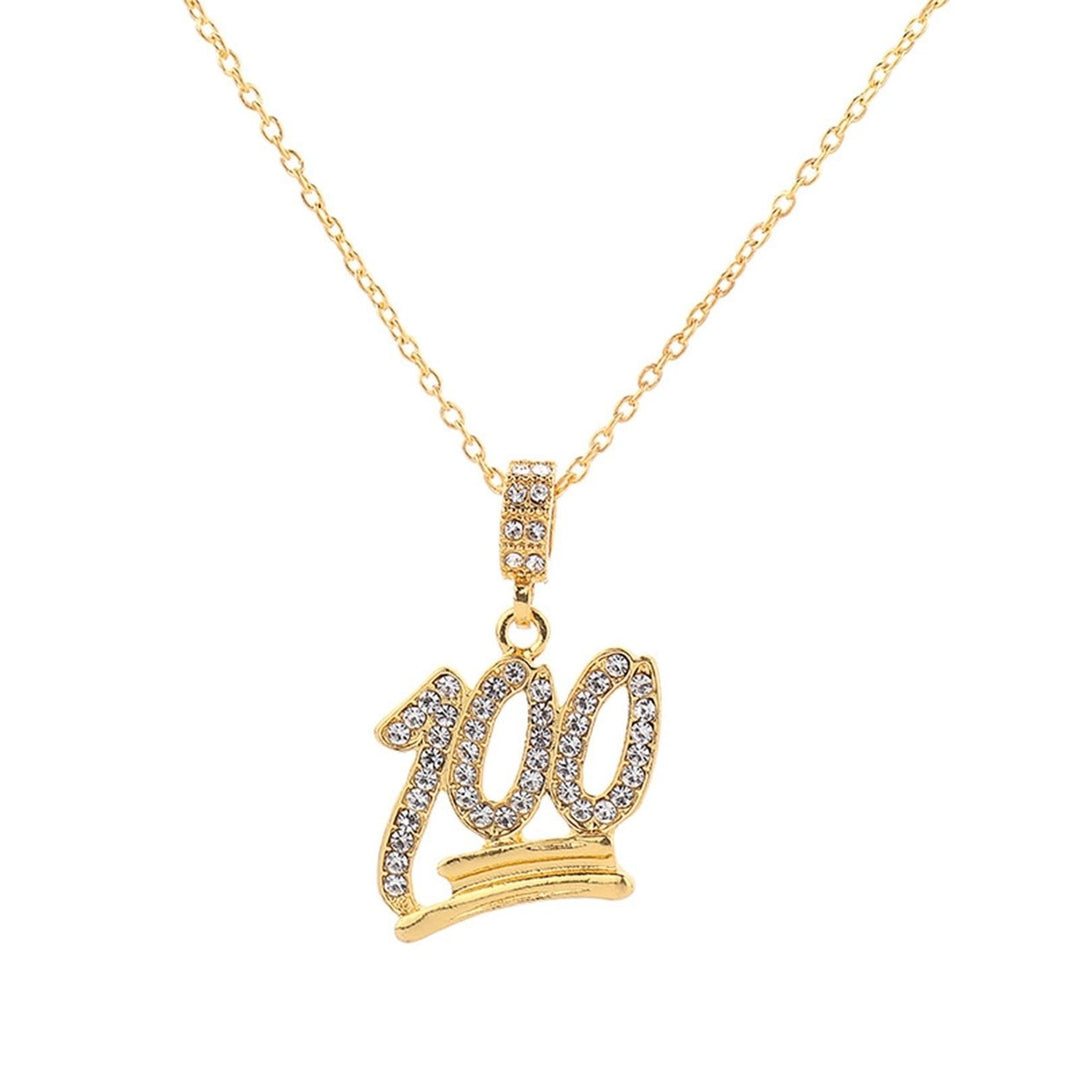 Women Necklace 100 Points Rhinestones Men Women Hip Hop Number Necklace for Banquet Image 11