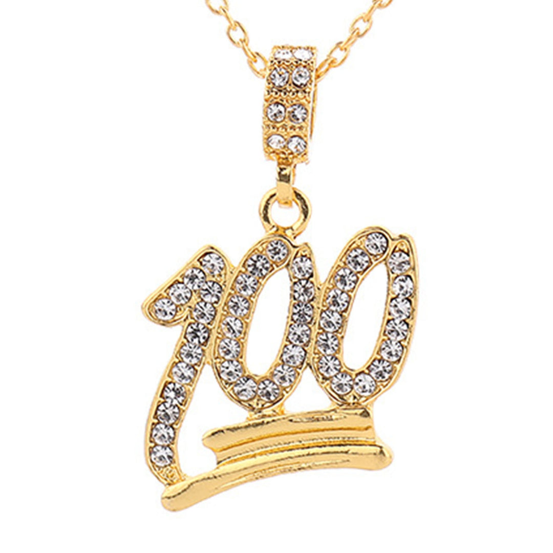 Women Necklace 100 Points Rhinestones Men Women Hip Hop Number Necklace for Banquet Image 12