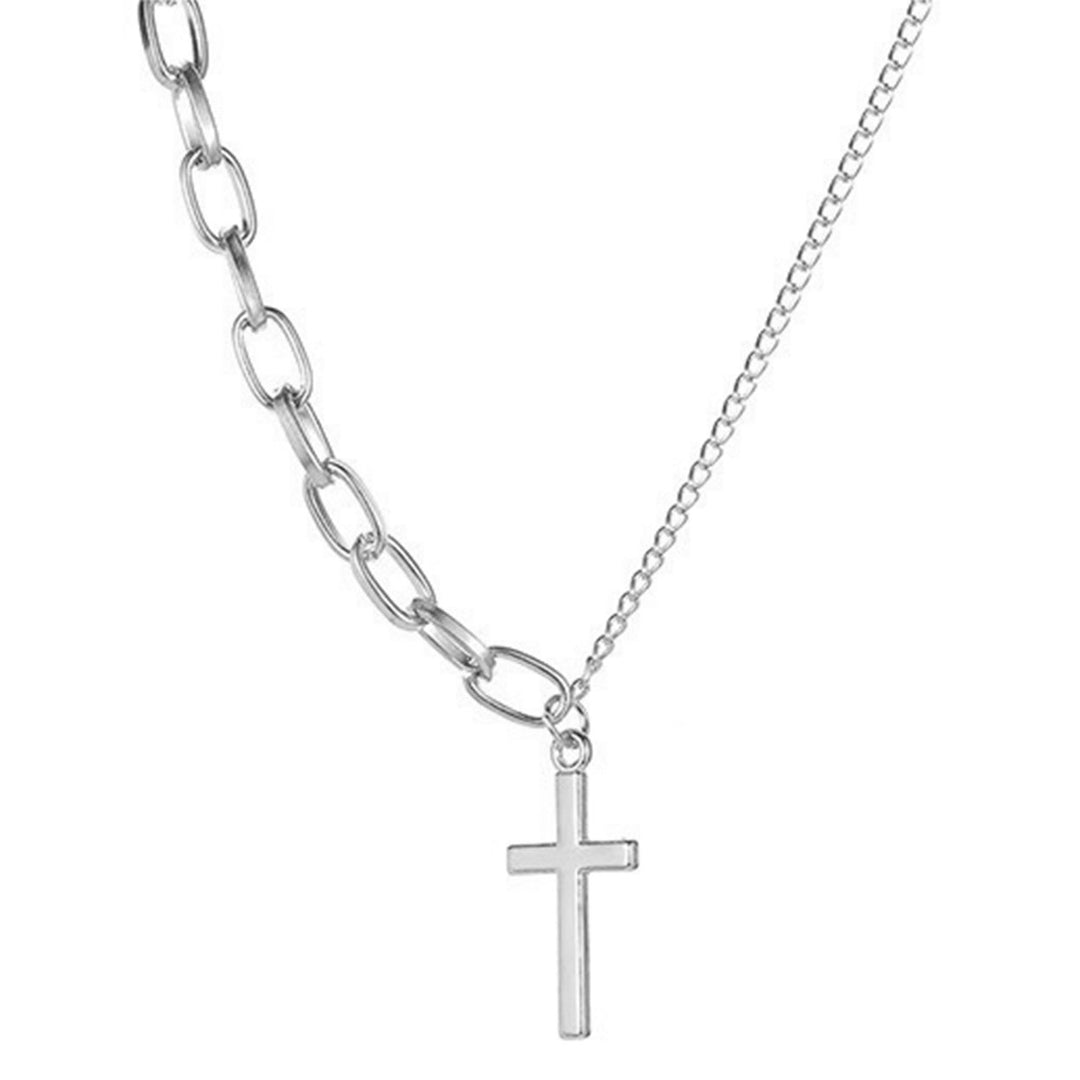 Cross Pendant Necklace Adjustable Asymmetric Electroplating Metal Collarbone Chain Necklace with Extend Chain for Party Image 2