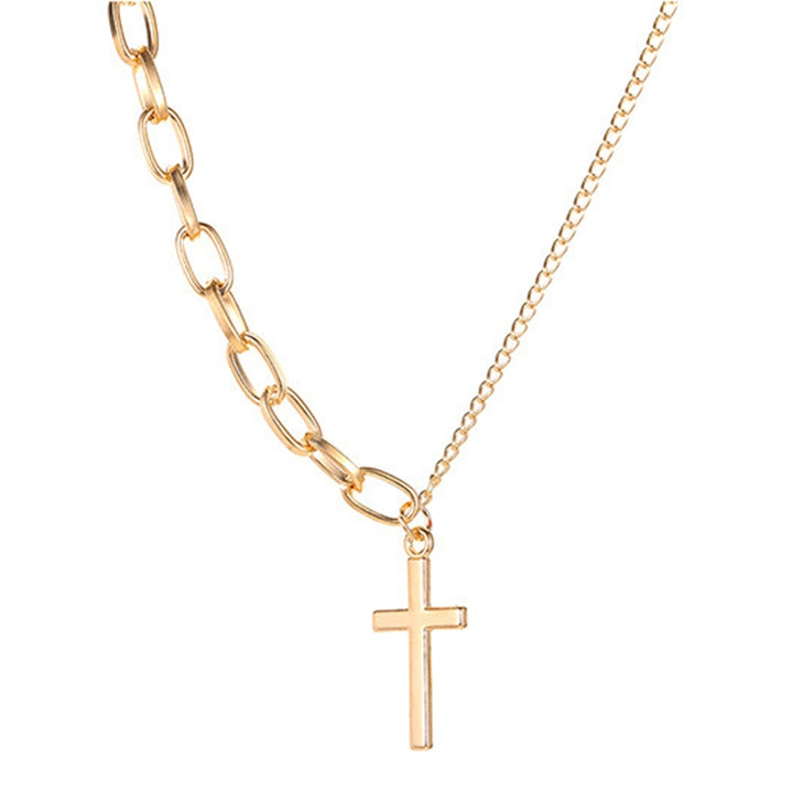 Cross Pendant Necklace Adjustable Asymmetric Electroplating Metal Collarbone Chain Necklace with Extend Chain for Party Image 3