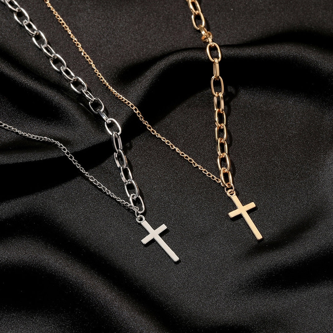 Cross Pendant Necklace Adjustable Asymmetric Electroplating Metal Collarbone Chain Necklace with Extend Chain for Party Image 4