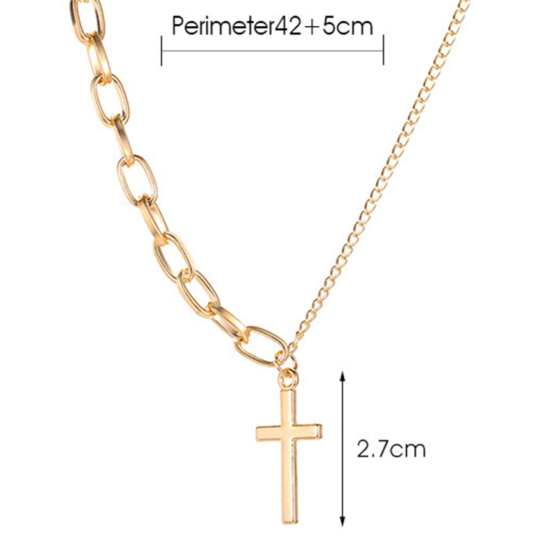 Cross Pendant Necklace Adjustable Asymmetric Electroplating Metal Collarbone Chain Necklace with Extend Chain for Party Image 7