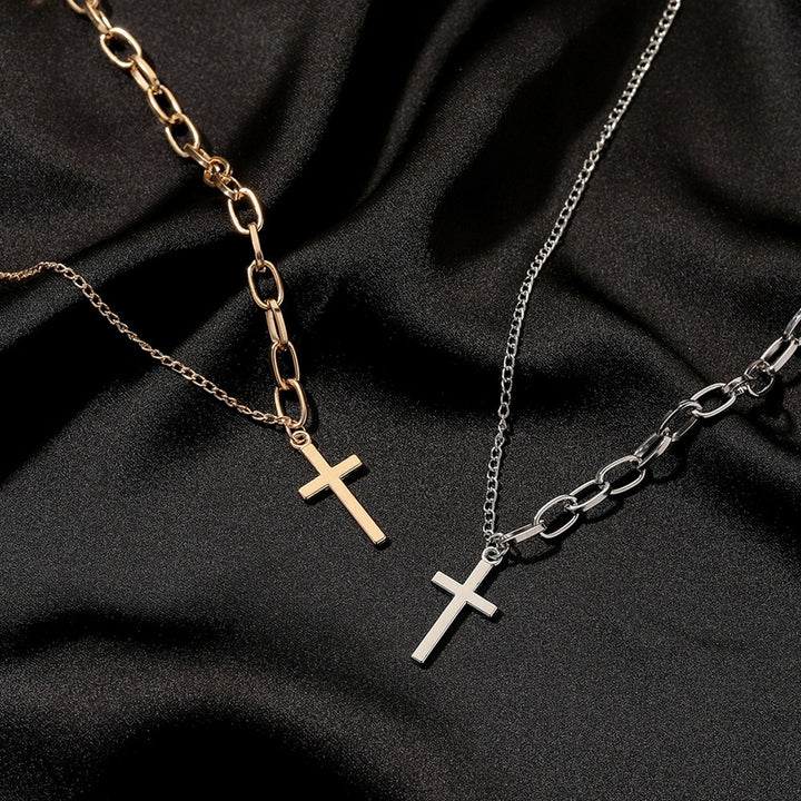 Cross Pendant Necklace Adjustable Asymmetric Electroplating Metal Collarbone Chain Necklace with Extend Chain for Party Image 8