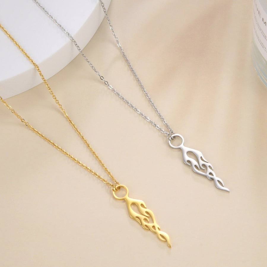 Pendant Necklace Solid Color Hollow Out Exquisite Jewelry Accessory Decorative Smooth Surface Fire Shape Durable Women Image 1