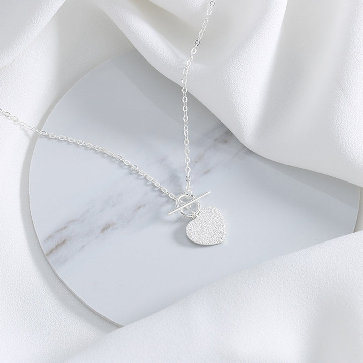 Pendant Necklace Matte Sparkling Heart-shaped Pendant Circle Personality Dress Up Accessory Women Simple Chain Necklace Image 9