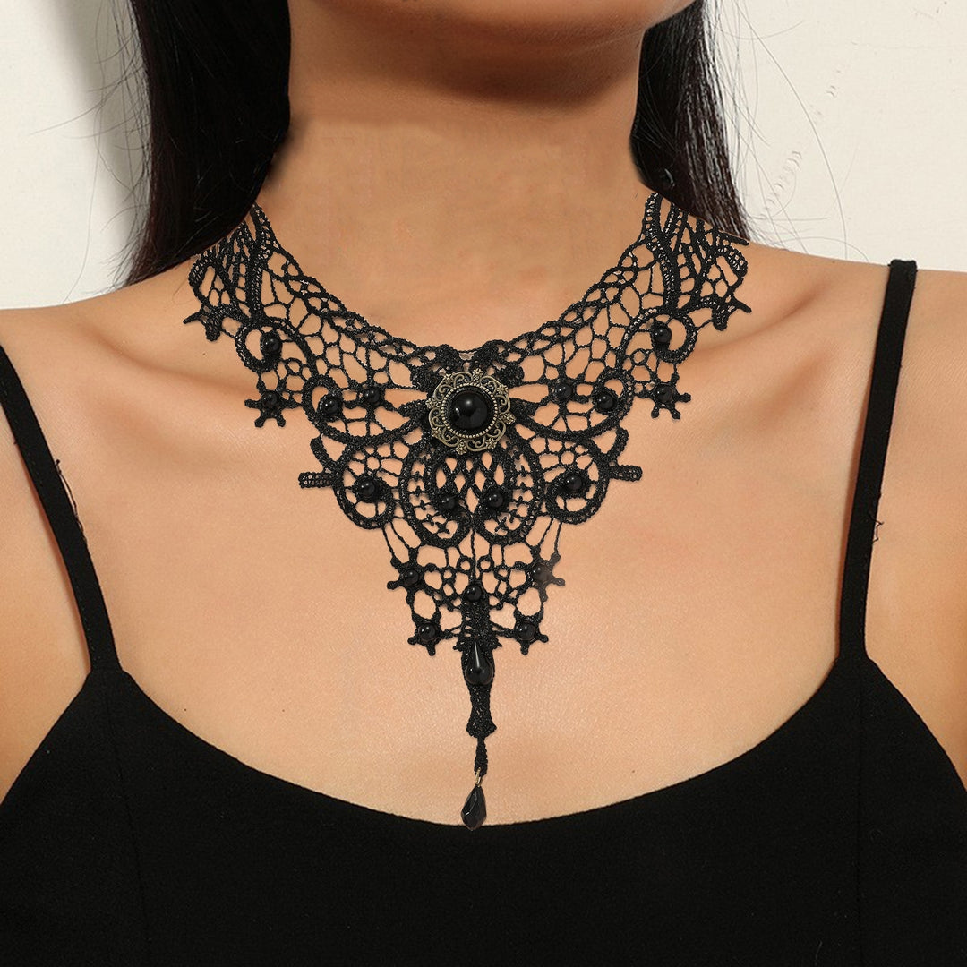 Pendant Necklace Adjustable Chain Delicate All Match Retro Daily Wear Lace Crochet Dark Style Choker Necklace Jewelry Image 4