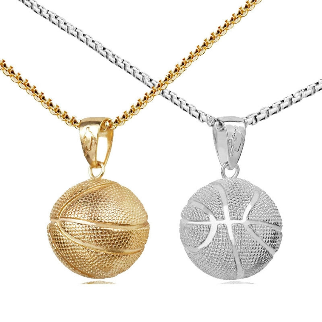 Men Necklace Geometric Round Hollow Ball Memorial Electroplating Dress Up Stainless Steel Male Basketball Pendant Image 1