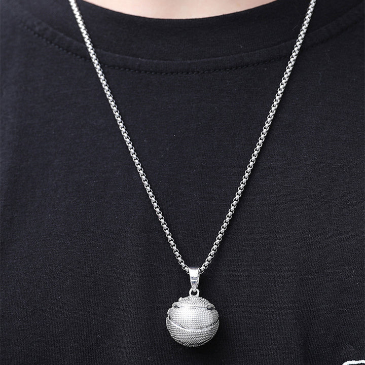 Men Necklace Geometric Round Hollow Ball Memorial Electroplating Dress Up Stainless Steel Male Basketball Pendant Image 4