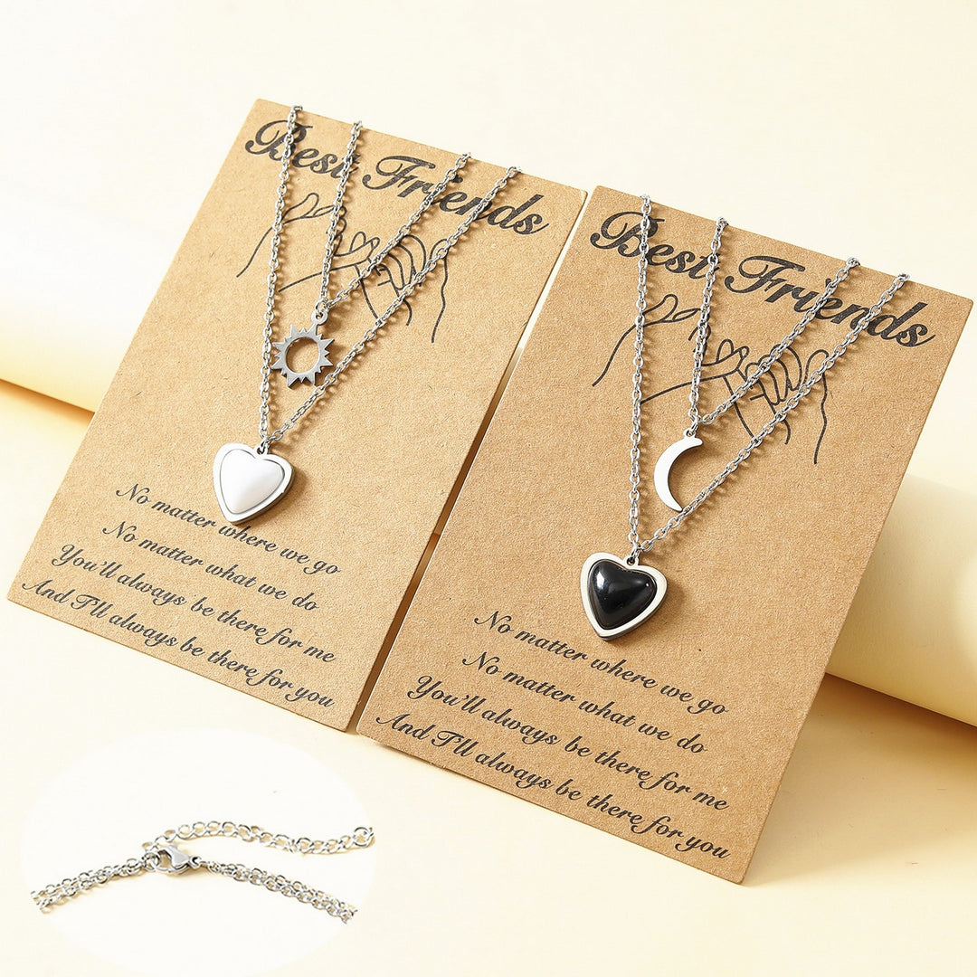 1 Pair Couple Necklace Personality Stainless Steel Two Layers Resin Rhinestone Love Heart Sun Moon Stone Pendant Image 3