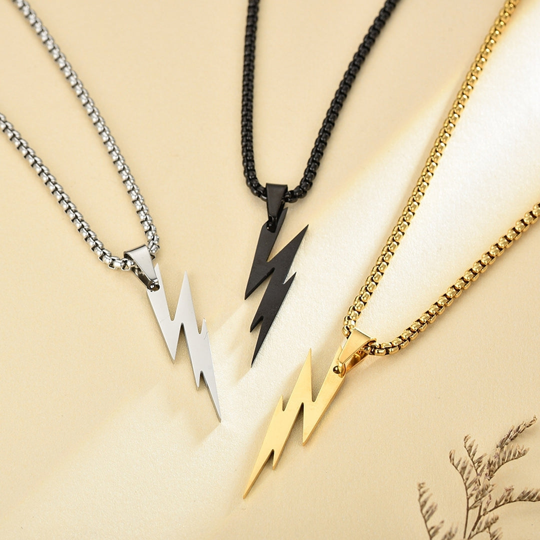 Men Pendant Necklace Unisex Chain Solid Color Thunder Flash Shape Neck Decoration Hip Hop Style Geometric Men Necklace Image 1