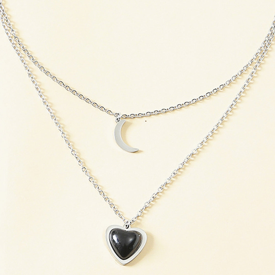 1 Pair Couple Necklace Personality Stainless Steel Two Layers Resin Rhinestone Love Heart Sun Moon Stone Pendant Image 9