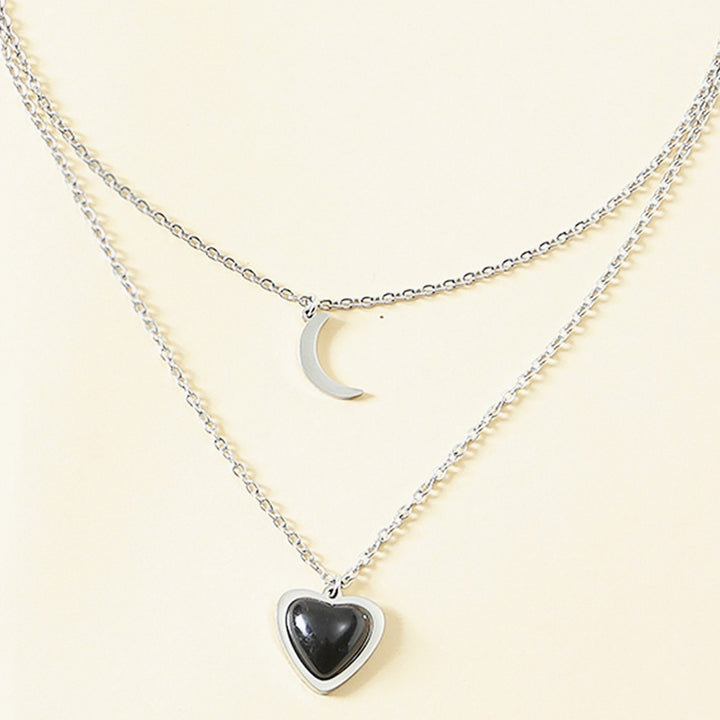 1 Pair Couple Necklace Personality Stainless Steel Two Layers Resin Rhinestone Love Heart Sun Moon Stone Pendant Image 9