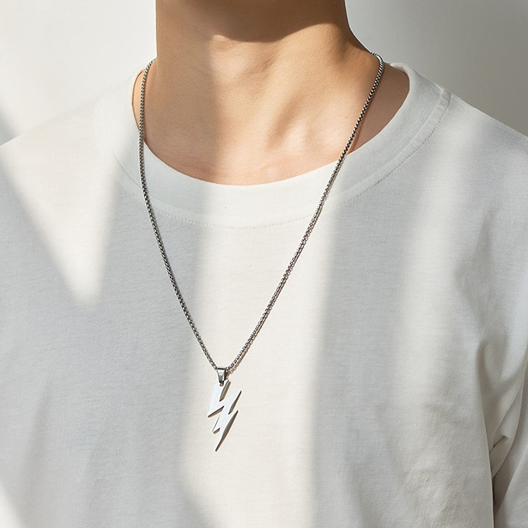 Men Pendant Necklace Unisex Chain Solid Color Thunder Flash Shape Neck Decoration Hip Hop Style Geometric Men Necklace Image 2