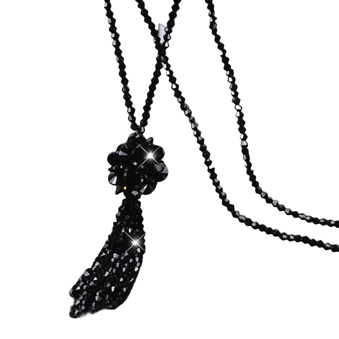 Faux Crystal Necklace Knotted Beaded Long Tassel Shiny All Match Good Gloss Women Long Pendant Sweater Necklace Jewelry Image 2