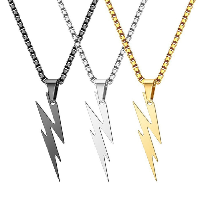 Men Pendant Necklace Unisex Chain Solid Color Thunder Flash Shape Neck Decoration Hip Hop Style Geometric Men Necklace Image 8