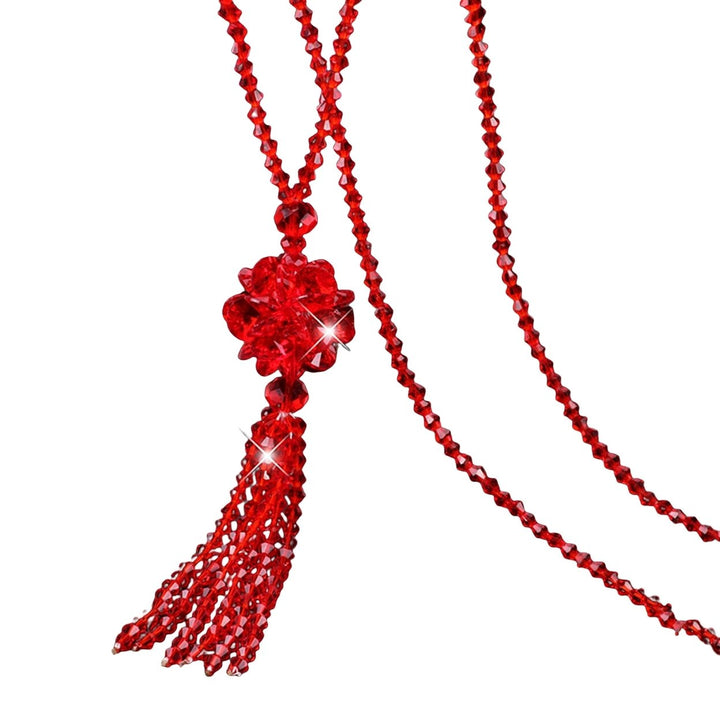 Faux Crystal Necklace Knotted Beaded Long Tassel Shiny All Match Good Gloss Women Long Pendant Sweater Necklace Jewelry Image 3