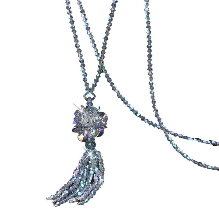 Faux Crystal Necklace Knotted Beaded Long Tassel Shiny All Match Good Gloss Women Long Pendant Sweater Necklace Jewelry Image 1