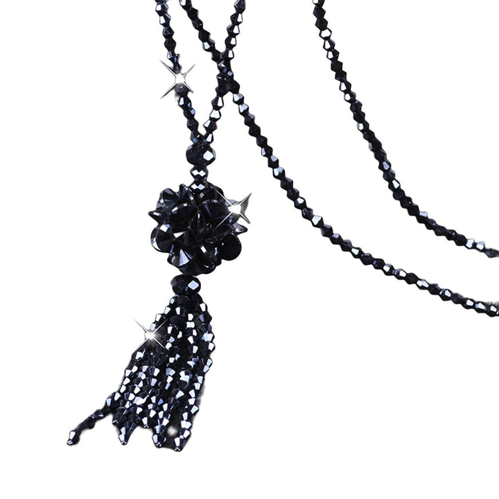 Faux Crystal Necklace Knotted Beaded Long Tassel Shiny All Match Good Gloss Women Long Pendant Sweater Necklace Jewelry Image 9