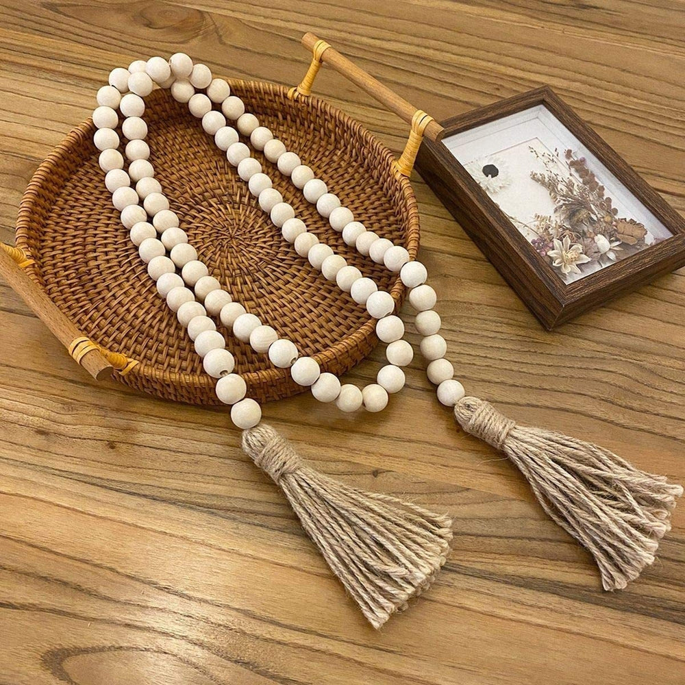 Bead Pendant Round Beads Hemp Rope Handmade Rustic Bohemia DIY Wooden Bead Tassels Ornament Living Room Supplies Image 2