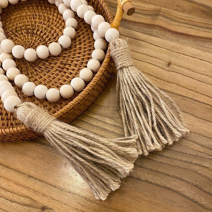 Bead Pendant Round Beads Hemp Rope Handmade Rustic Bohemia DIY Wooden Bead Tassels Ornament Living Room Supplies Image 12