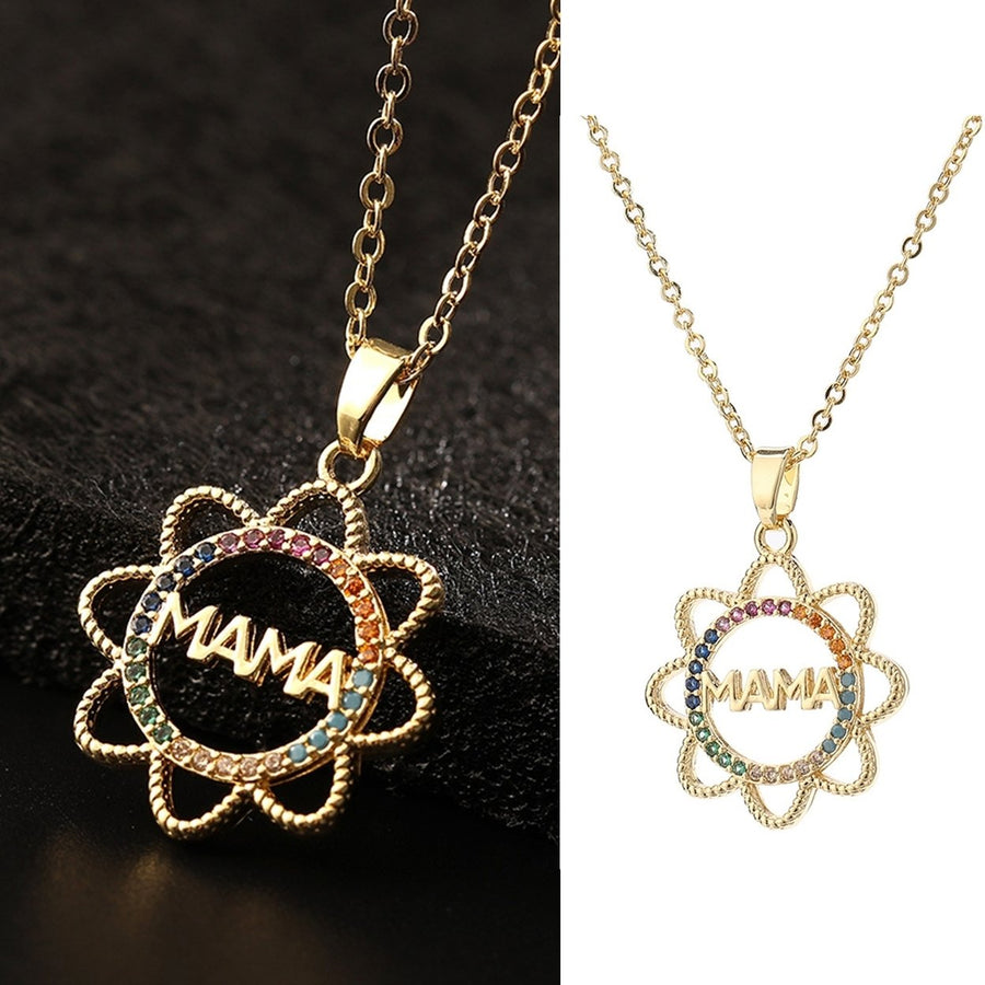 Women Necklace Hollow MAMA Letter Sun Flower Pendant Elegant Colorful Rhinestone Embedded Ladies Necklace Fashion Image 1