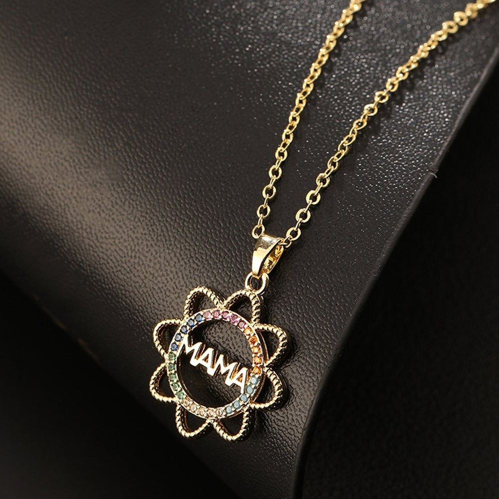 Women Necklace Hollow MAMA Letter Sun Flower Pendant Elegant Colorful Rhinestone Embedded Ladies Necklace Fashion Image 2