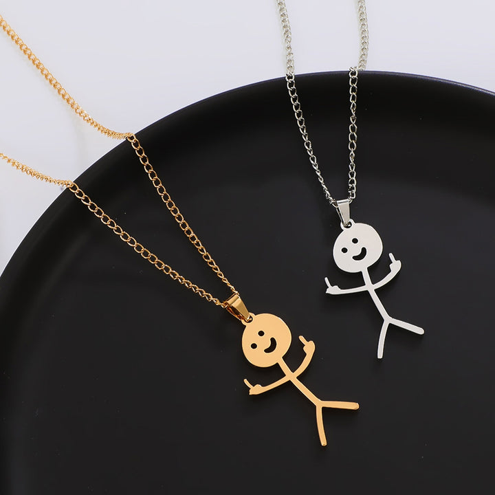 Adults Necklace Smiling Face Middle Finger Hip Hop Stainless Steel Funny Doodle Pendant Necklace Fashion Jewelry Image 3