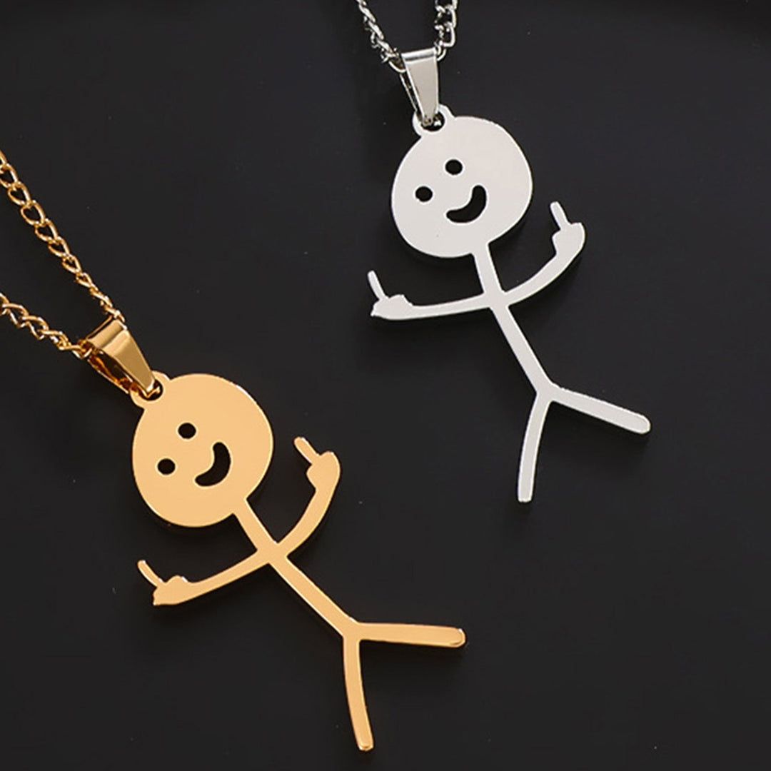 Adults Necklace Smiling Face Middle Finger Hip Hop Stainless Steel Funny Doodle Pendant Necklace Fashion Jewelry Image 8