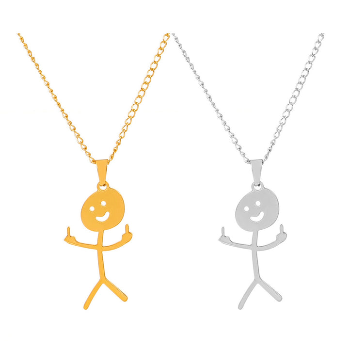 Adults Necklace Smiling Face Middle Finger Hip Hop Stainless Steel Funny Doodle Pendant Necklace Fashion Jewelry Image 9