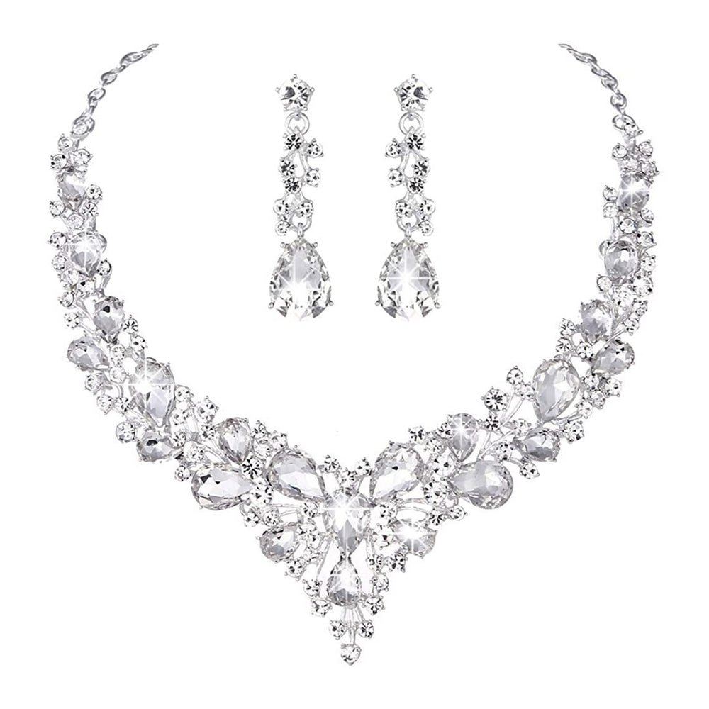 1 Set Wedding Earrings Extension Chain Faux Crystal Rhinestone Inlaid Dress Up Glitter Dinner Women Jewelry Necklace Image 2