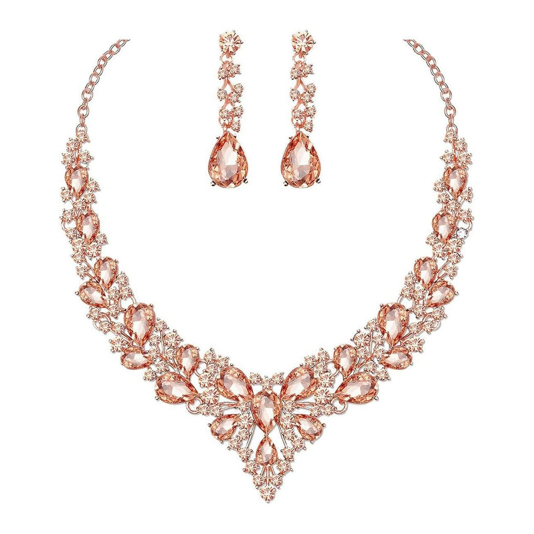 1 Set Wedding Earrings Extension Chain Faux Crystal Rhinestone Inlaid Dress Up Glitter Dinner Women Jewelry Necklace Image 1