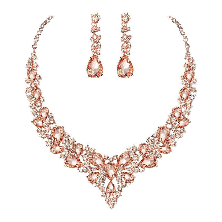 1 Set Wedding Earrings Extension Chain Faux Crystal Rhinestone Inlaid Dress Up Glitter Dinner Women Jewelry Necklace Image 1