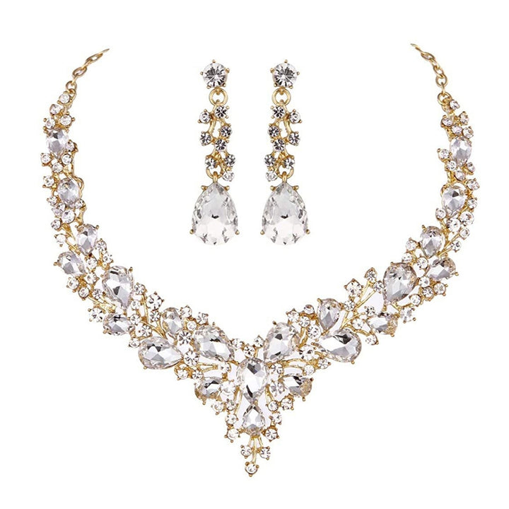 1 Set Wedding Earrings Extension Chain Faux Crystal Rhinestone Inlaid Dress Up Glitter Dinner Women Jewelry Necklace Image 8