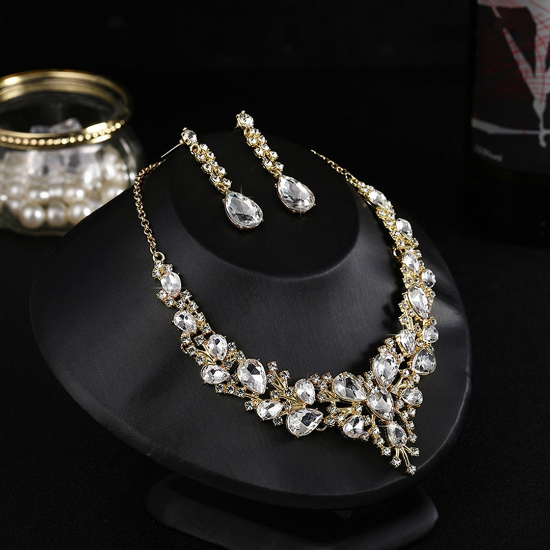 1 Set Wedding Earrings Extension Chain Faux Crystal Rhinestone Inlaid Dress Up Glitter Dinner Women Jewelry Necklace Image 12