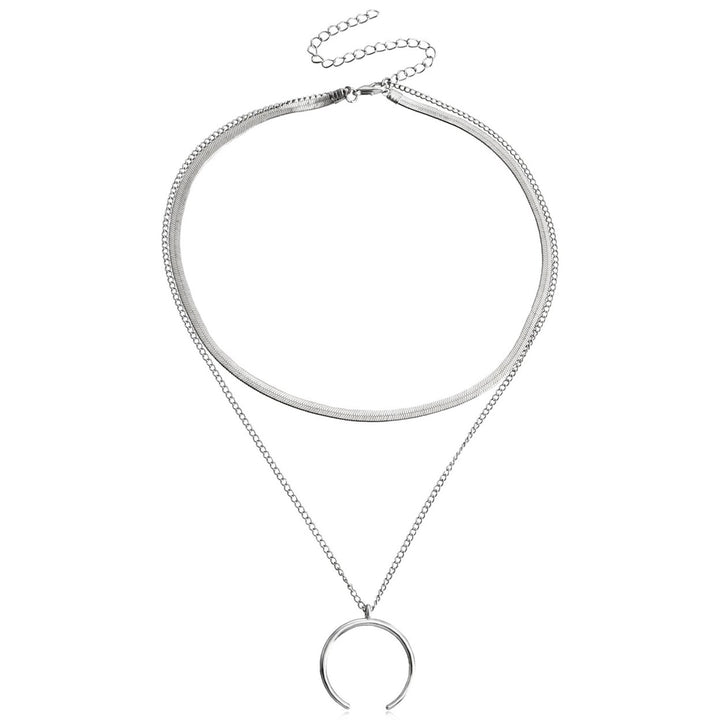 Women Necklace Crescent Pendant Double Layer Cool Stylish Snack Chain Adjustable Alloy Necklace Fashion Accessory Image 2