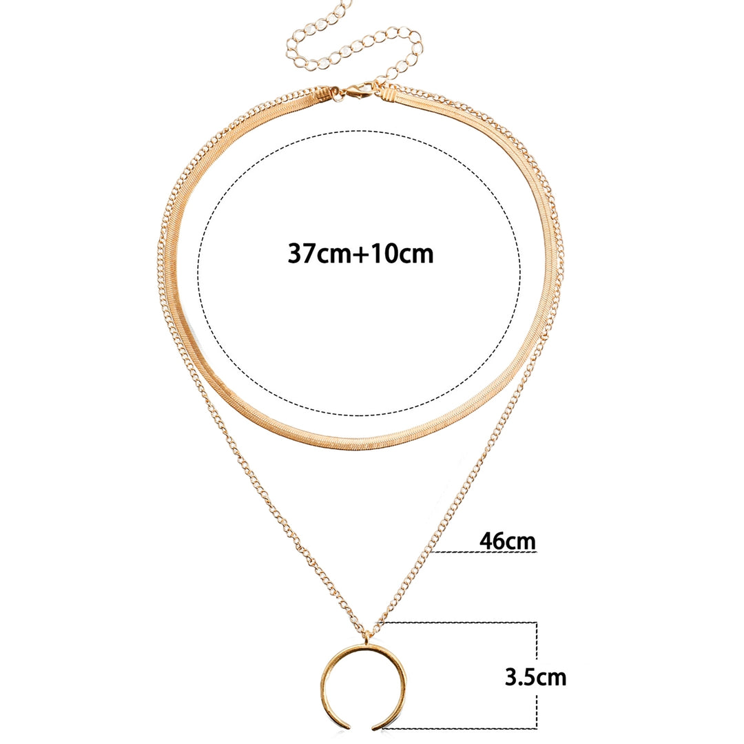 Women Necklace Crescent Pendant Double Layer Cool Stylish Snack Chain Adjustable Alloy Necklace Fashion Accessory Image 7