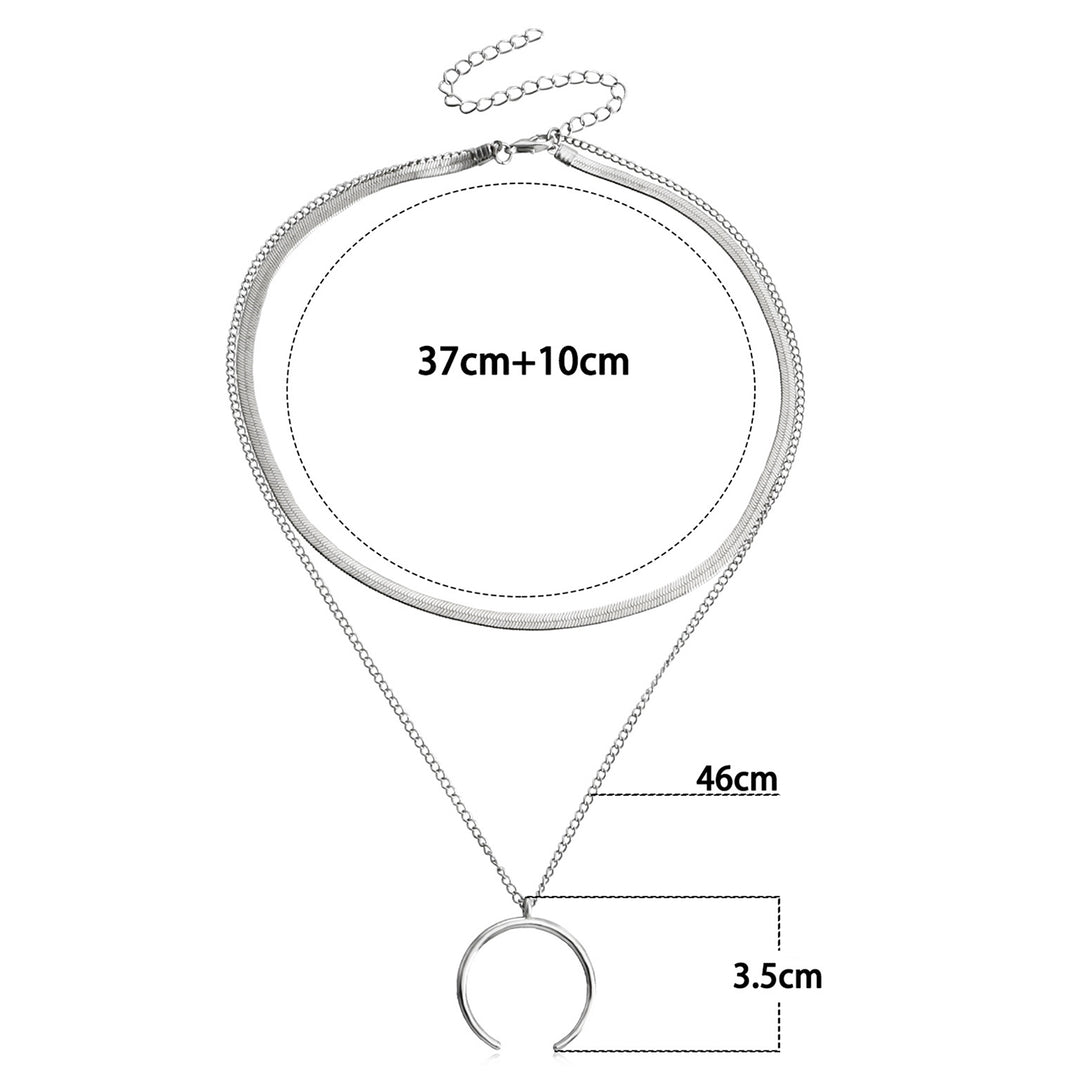 Women Necklace Crescent Pendant Double Layer Cool Stylish Snack Chain Adjustable Alloy Necklace Fashion Accessory Image 8