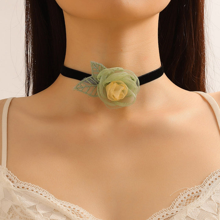 Sheer Flower Women Choker Retro Elegant Black Strap Green Leaves Adjustable Ladies Collar Necklace Party Supplies Image 4