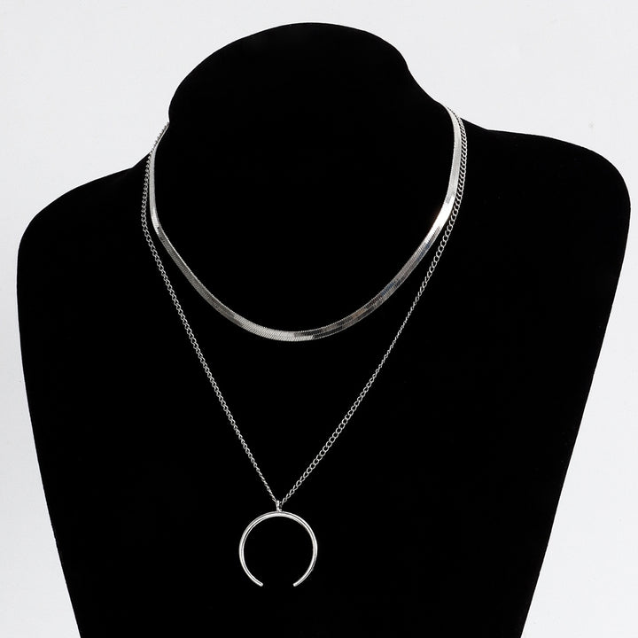 Women Necklace Crescent Pendant Double Layer Cool Stylish Snack Chain Adjustable Alloy Necklace Fashion Accessory Image 12