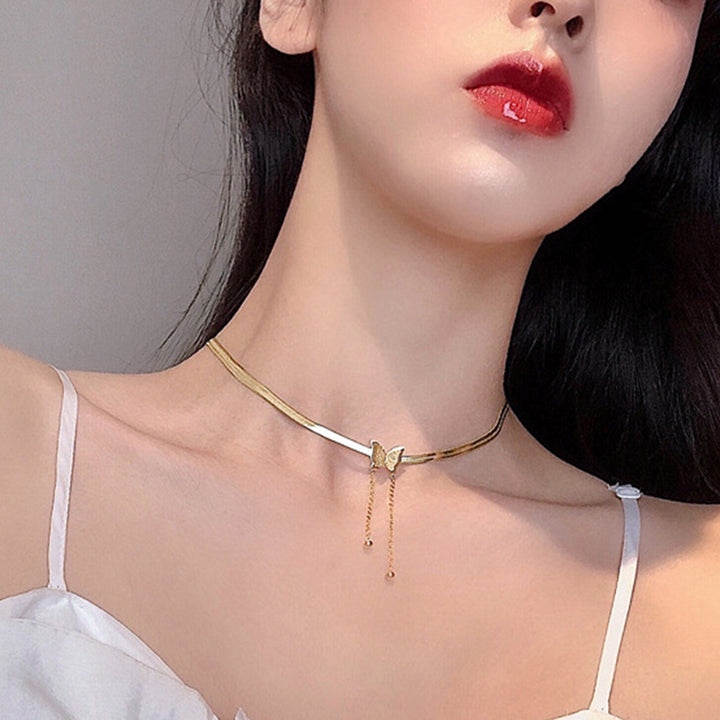 Clavicle Chain Butterfly Electroplating Tassel Neck Ornament Charming Snake Chain Pendant Necklace Women Jewelry Image 7