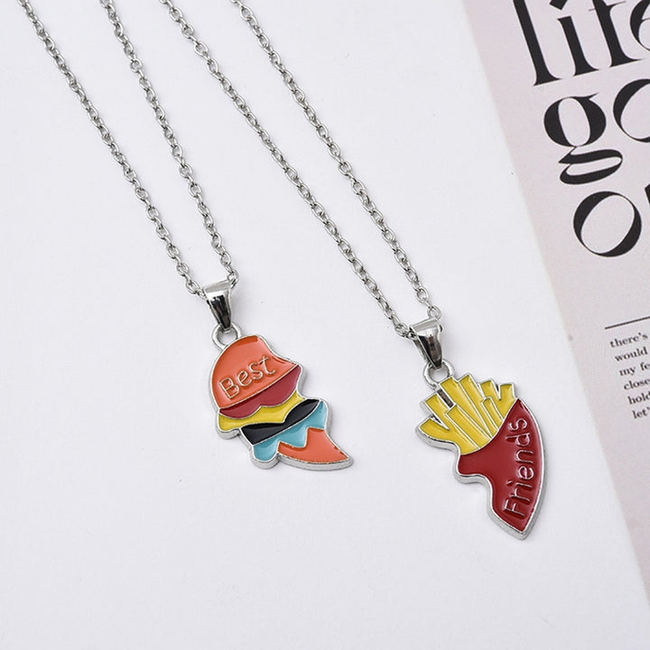 2Pcs/Set Couple Necklace Best Friends Heart Shaped Necklace Hamburger Fries Patchwork Design Necklace Jewelry Image 4