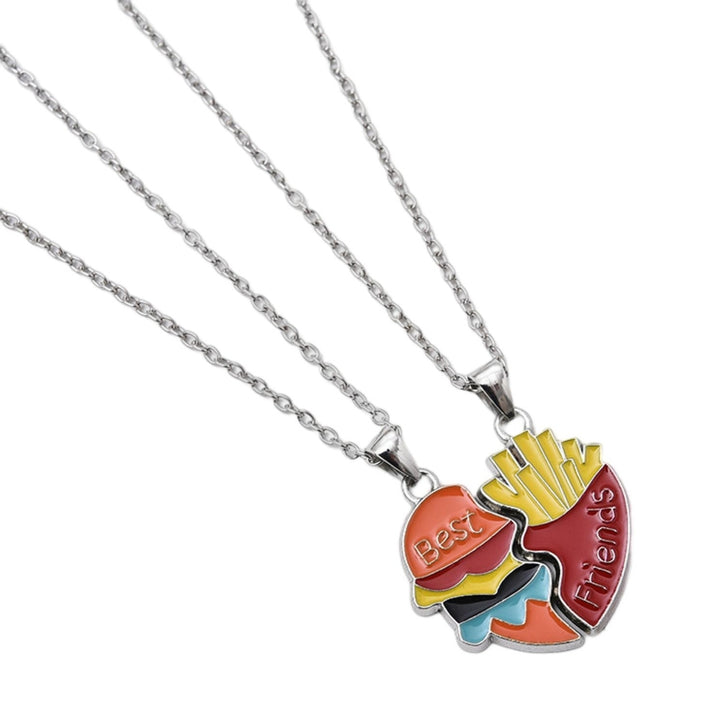 2Pcs/Set Couple Necklace Best Friends Heart Shaped Necklace Hamburger Fries Patchwork Design Necklace Jewelry Image 4