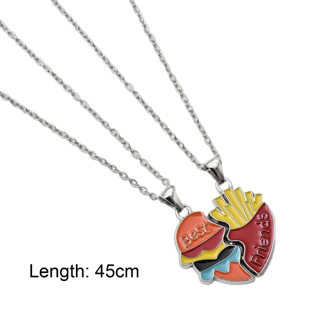 2Pcs/Set Couple Necklace Best Friends Heart Shaped Necklace Hamburger Fries Patchwork Design Necklace Jewelry Image 6