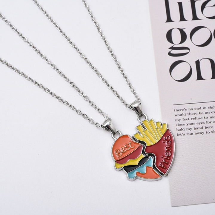 2Pcs/Set Couple Necklace Best Friends Heart Shaped Necklace Hamburger Fries Patchwork Design Necklace Jewelry Image 7